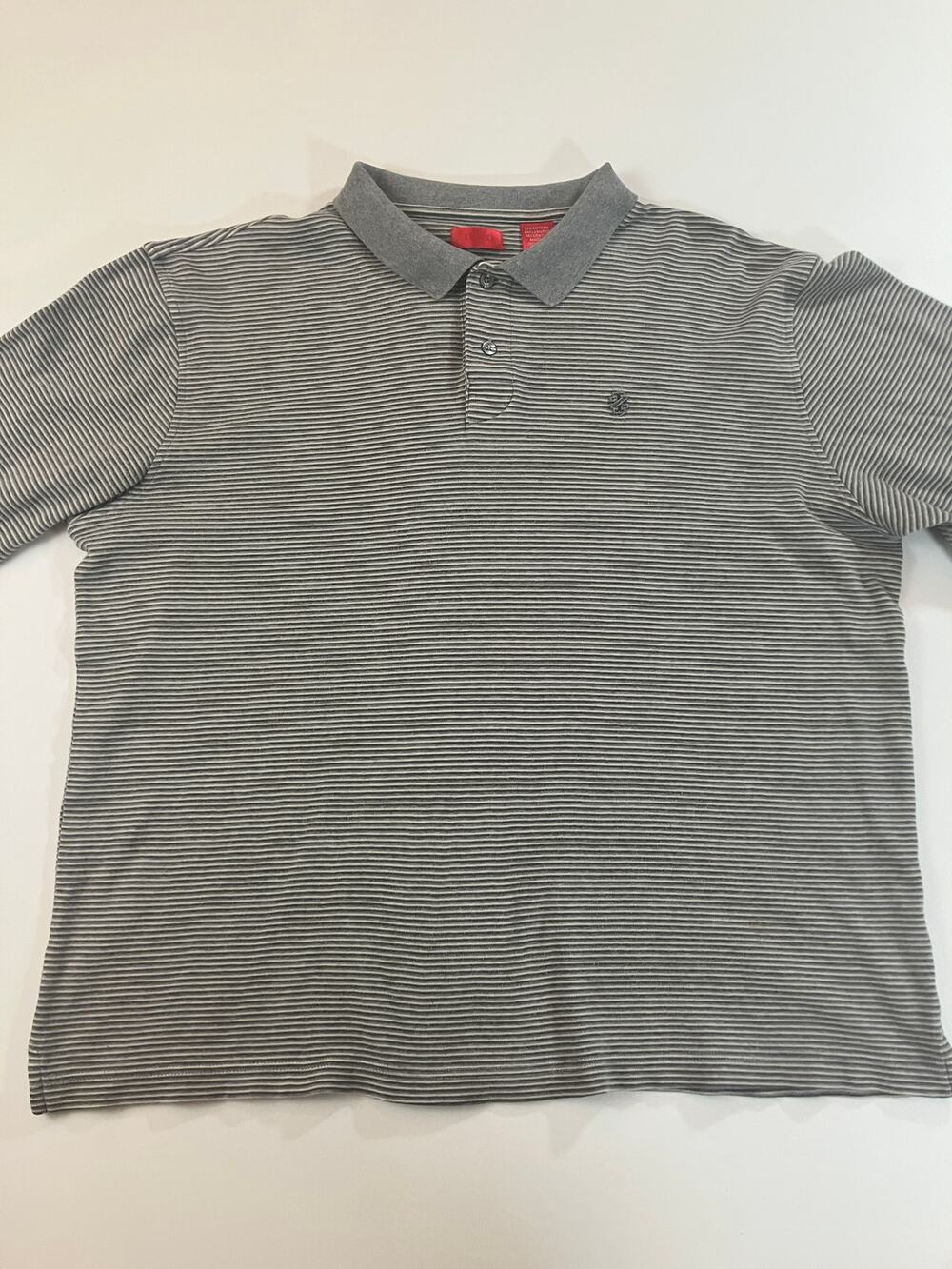 IZOD Men’s XL Long Sleeve Polo Shirt Gray Striped 100% Cotton Embroidered Logo